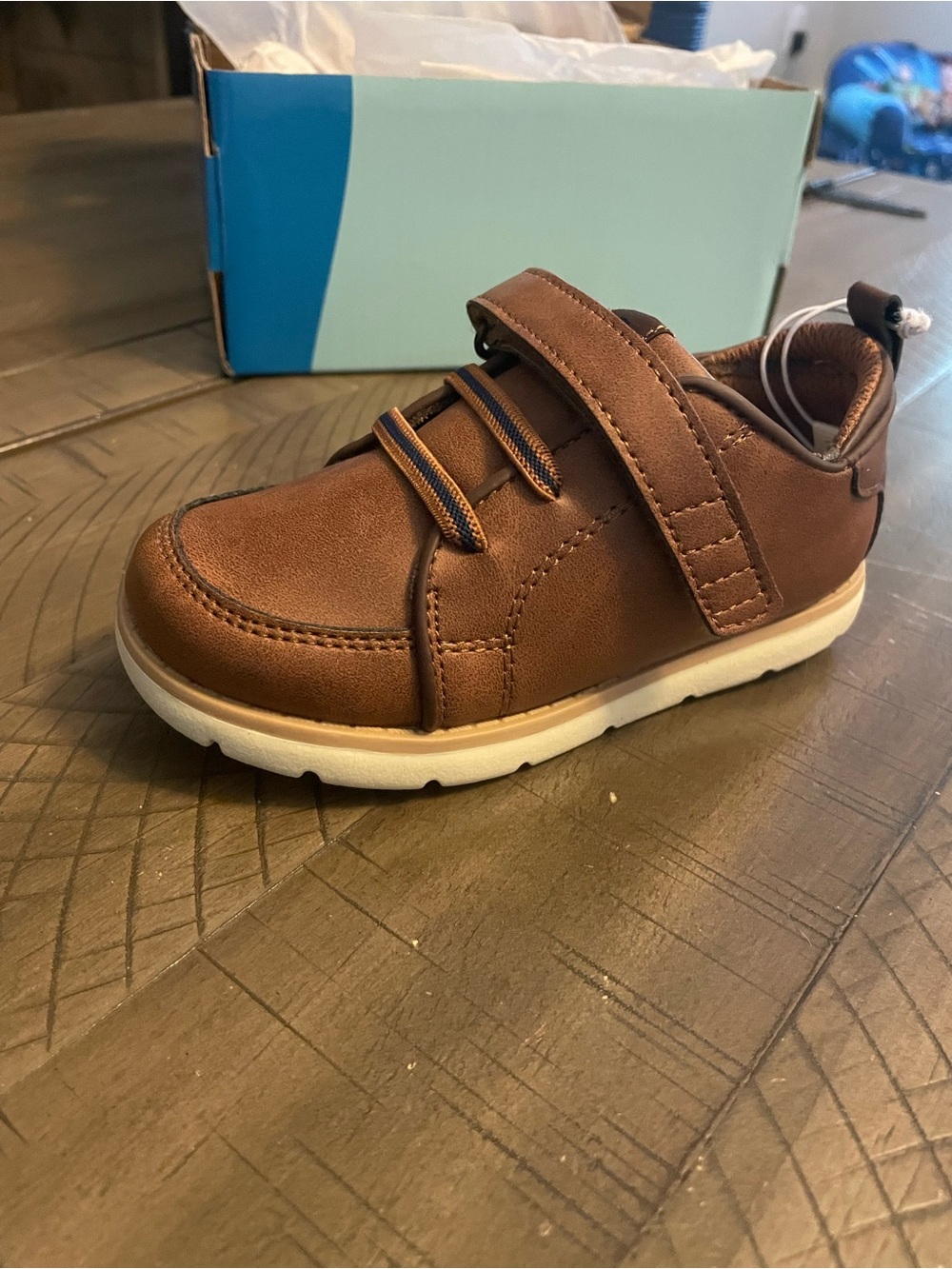 Stride Rite Brown Leather-Look Velcro Sneakers